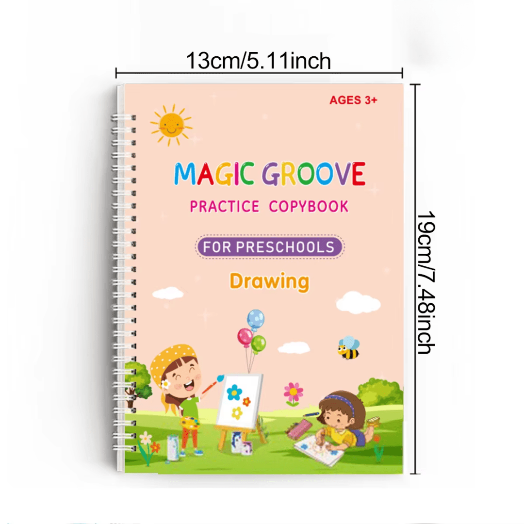 Magic Groove Copybook – Reusable Handwriting Practice tracing Book with Disappearing Ink for Kids