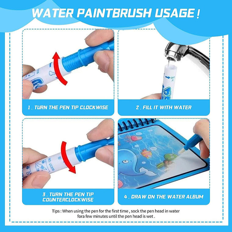 Magic Water Coloring Book for Kids – Reusable with Pen