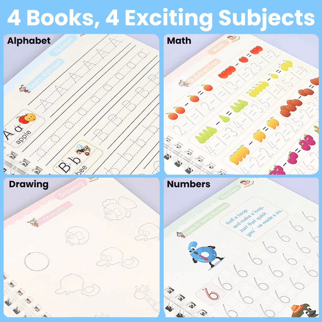 Magic Groove Copybook – Reusable Handwriting Practice tracing Book with Disappearing Ink for Kids