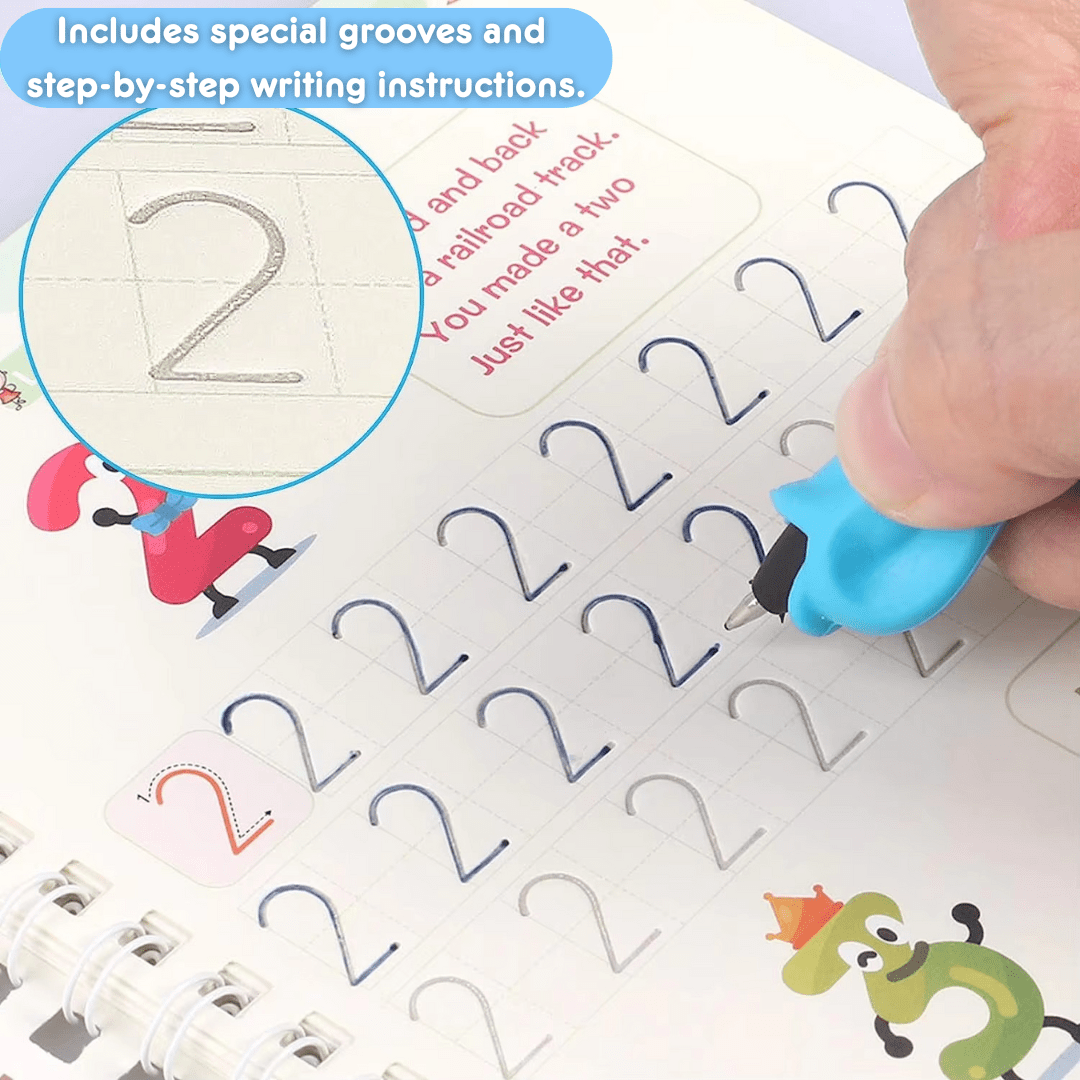 Magic Groove Copybook – Reusable Handwriting Practice tracing Book with Disappearing Ink for Kids