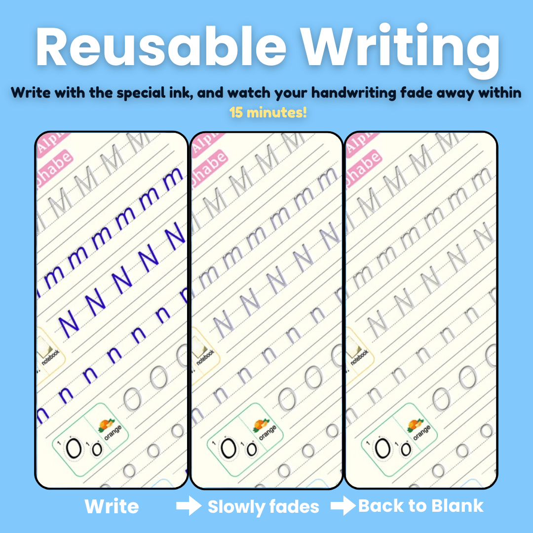 Magic Groove Copybook – Reusable Handwriting Practice tracing Book with Disappearing Ink for Kids