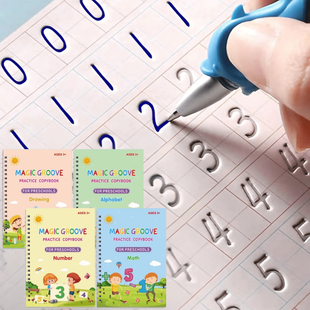 Magic Groove Copybook – Reusable Handwriting Practice tracing Book with Disappearing Ink for Kids